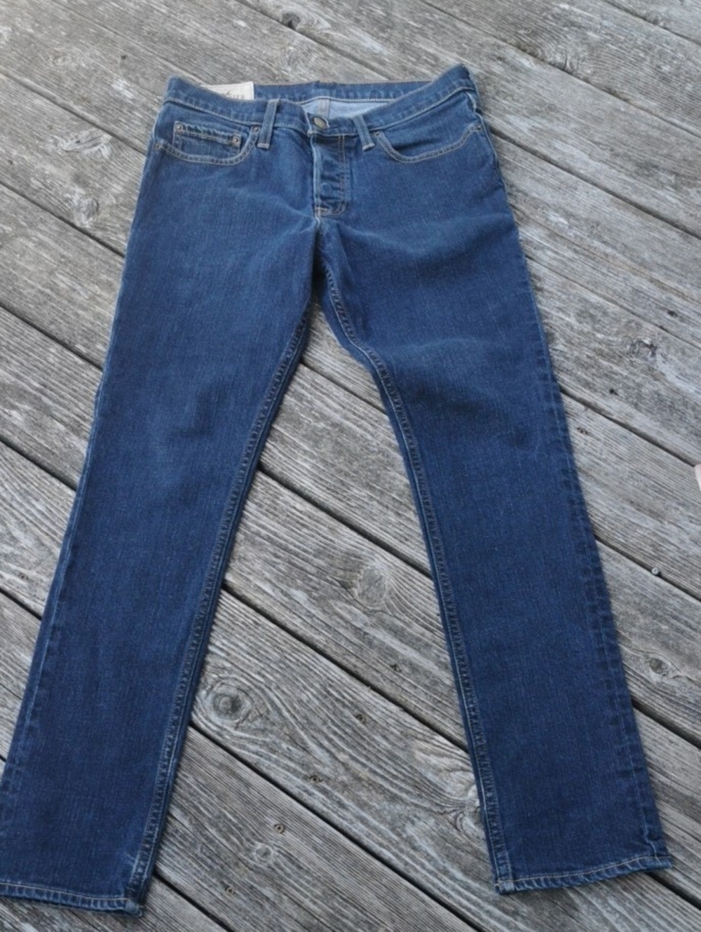 Hollister Men's Dark Wash Button Fly Unisex Straight Jeans 32/32